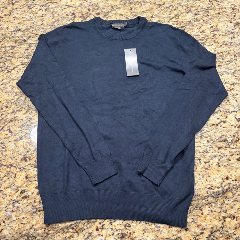 NEW French Connection Mens Crew Neck Sweater Navy Blue Large ws